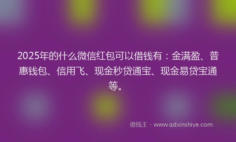 2025年的什么微信红包可以借钱有：金满盈、普惠钱包、信用飞、现金秒贷通宝、现金易贷宝通等。