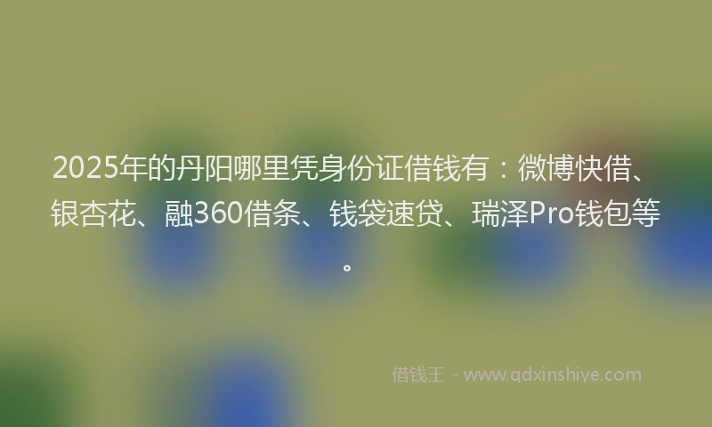 2025年的丹阳哪里凭身份证借钱有：微博快借、银杏花、融360借条、钱袋速贷、瑞泽Pro钱包等。