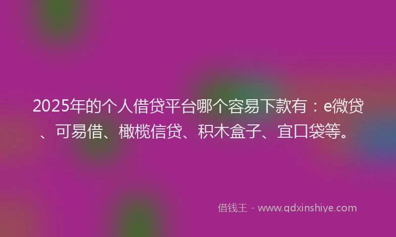 2025年的个人借贷平台哪个容易下款有：e微贷、可易借、橄榄信贷、积木盒子、宜口袋等。