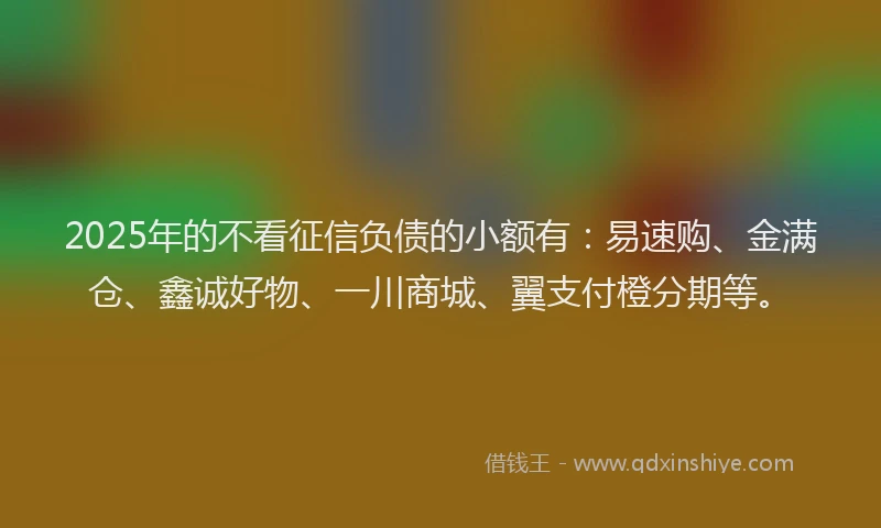 2025年的不看征信负债的小额有：易速购、金满仓、鑫诚好物、一川商城、翼支付橙分期等。