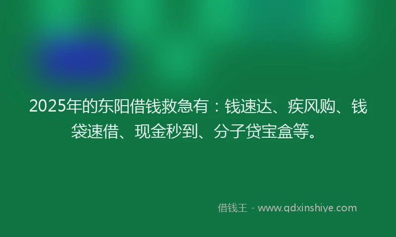 2025年的东阳借钱救急有：钱速达、疾风购、钱袋速借、现金秒到、分子贷宝盒等。