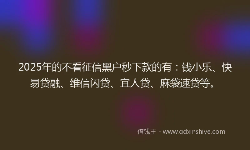 2025年的不看征信黑户秒下款的有：钱小乐、快易贷融、维信闪贷、宜人贷、麻袋速贷等。