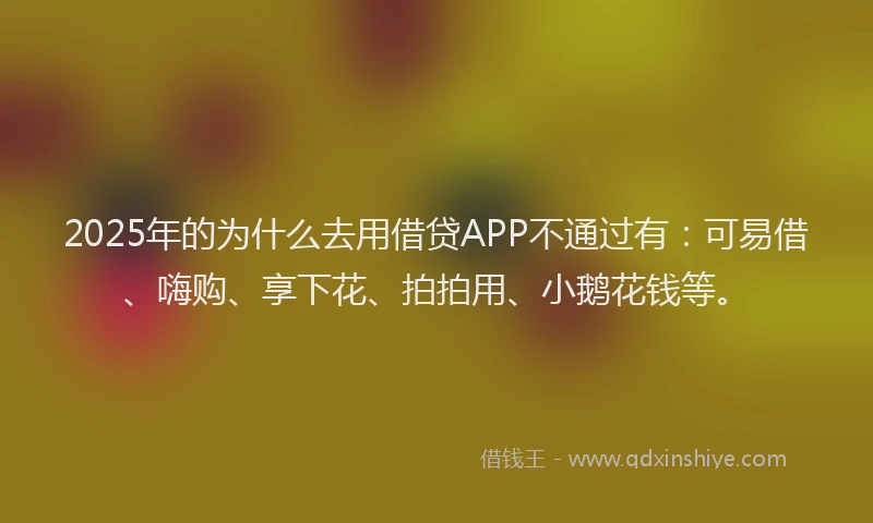 2025年的为什么去用借贷APP不通过有：可易借、嗨购、享下花、拍拍用、小鹅花钱等。