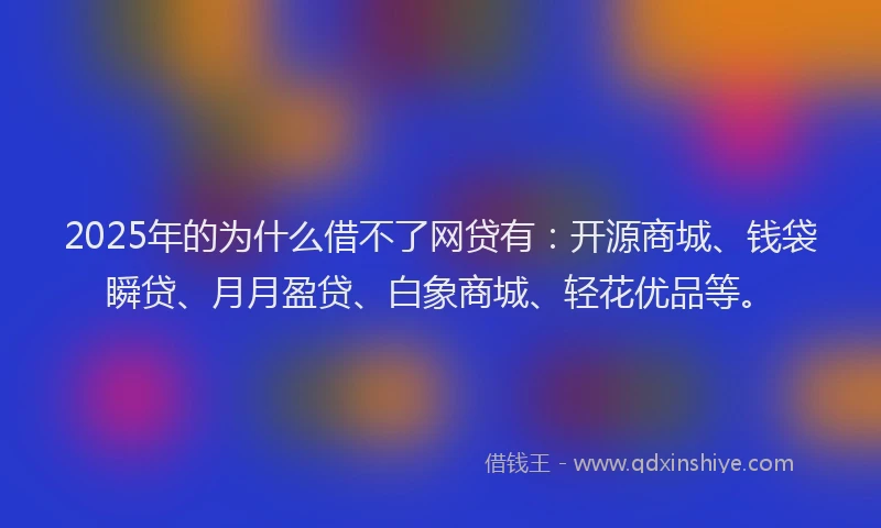 2025年的为什么借不了网贷有：开源商城、钱袋瞬贷、月月盈贷、白象商城、轻花优品等。
