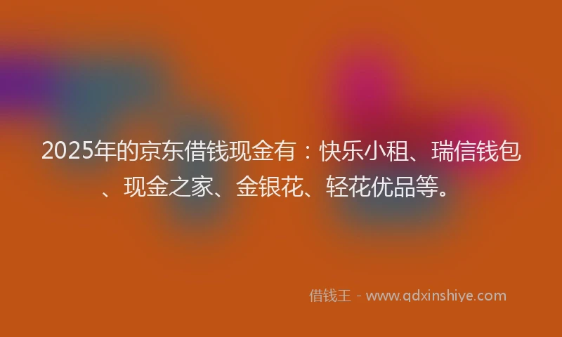 2025年的京东借钱现金有：快乐小租、瑞信钱包、现金之家、金银花、轻花优品等。