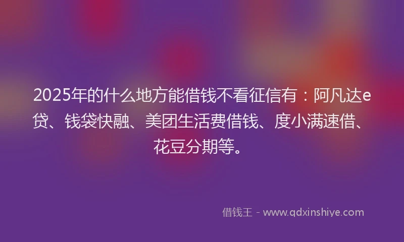 2025年的什么地方能借钱不看征信有：阿凡达e贷、钱袋快融、美团生活费借钱、度小满速借、花豆分期等。