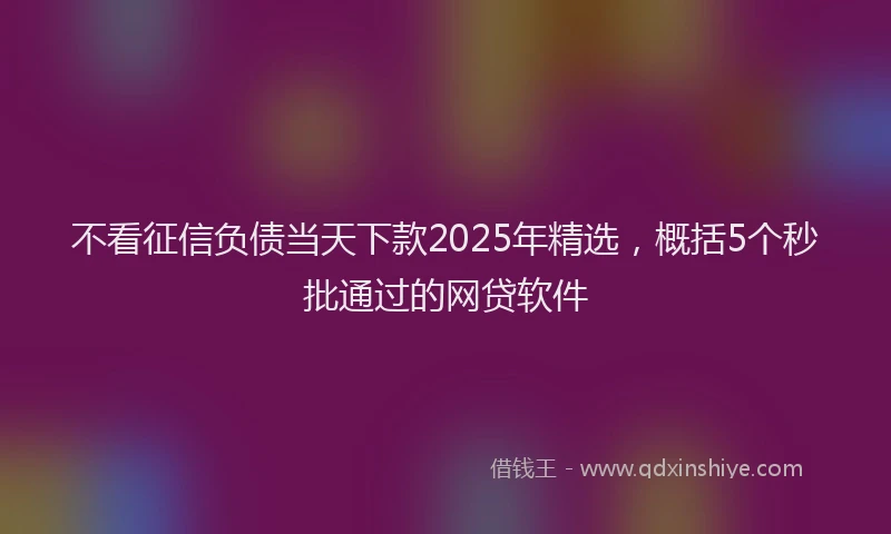 不看征信负债当天下款2025年精选，概括5个秒批通过的网贷软件