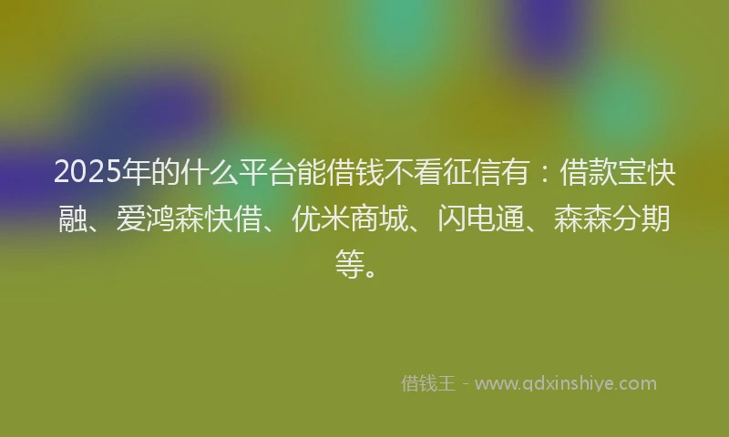 2025年的什么平台能借钱不看征信有：借款宝快融、爱鸿森快借、优米商城、闪电通、森森分期等。
