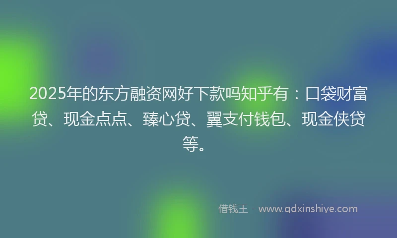 2025年的东方融资网好下款吗知乎有：口袋财富贷、现金点点、臻心贷、翼支付钱包、现金侠贷等。