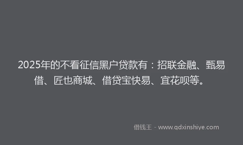 2025年的不看征信黑户贷款有：招联金融、甄易借、匠也商城、借贷宝快易、宜花呗等。