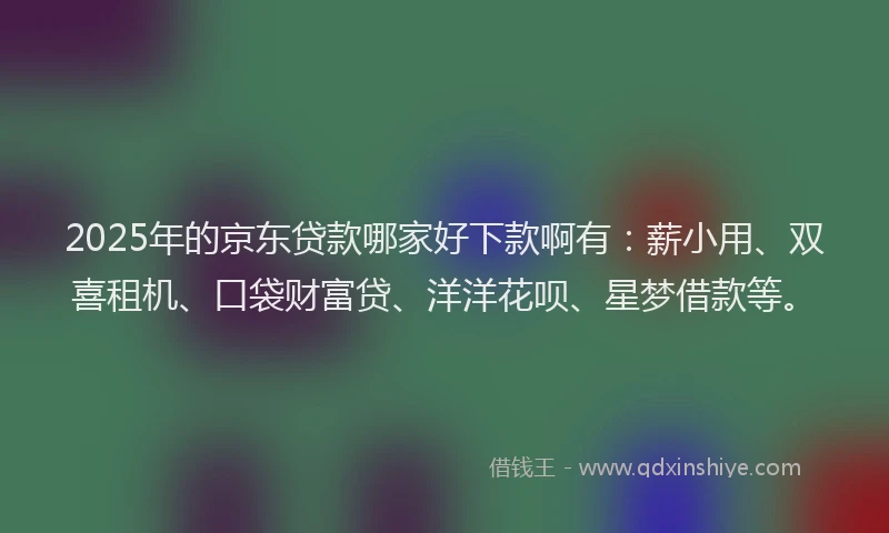2025年的京东贷款哪家好下款啊有：薪小用、双喜租机、口袋财富贷、洋洋花呗、星梦借款等。