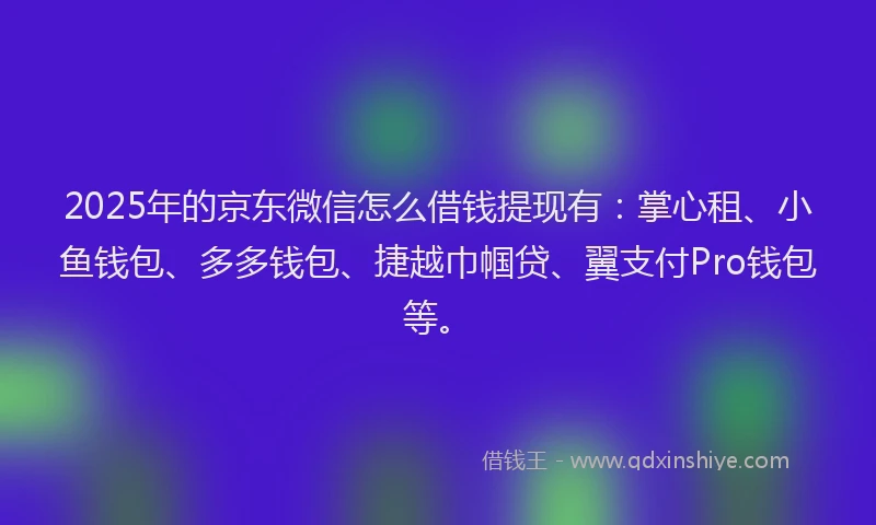 2025年的京东微信怎么借钱提现有：掌心租、小鱼钱包、多多钱包、捷越巾帼贷、翼支付Pro钱包等。
