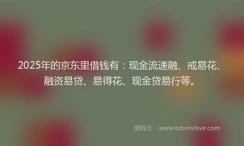 2025年的京东里借钱有：现金流速融、戒易花、融资易贷、易得花、现金贷易行等。