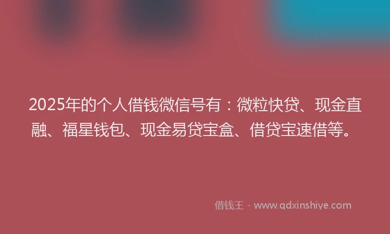 2025年的个人借钱微信号有：微粒快贷、现金直融、福星钱包、现金易贷宝盒、借贷宝速借等。