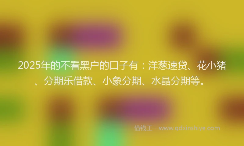 2025年的不看黑户的口子有：洋葱速贷、花小猪、分期乐借款、小象分期、水晶分期等。