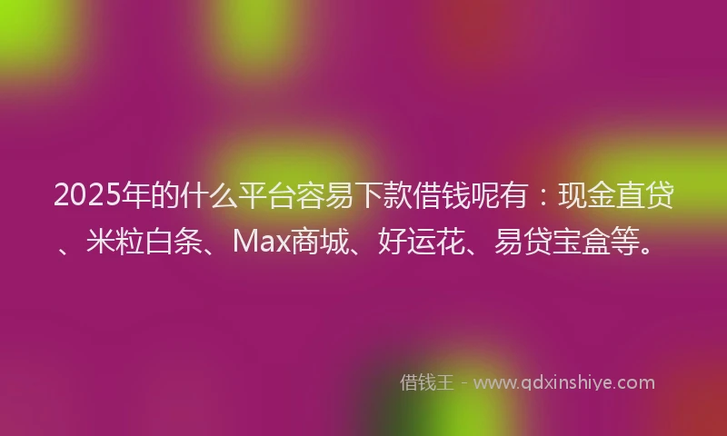 2025年的什么平台容易下款借钱呢有：现金直贷、米粒白条、Max商城、好运花、易贷宝盒等。