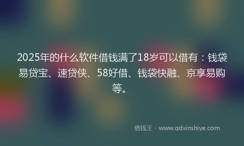 2025年的什么软件借钱满了18岁可以借有：钱袋易贷宝、速贷侠、58好借、钱袋快融、京享易购等。