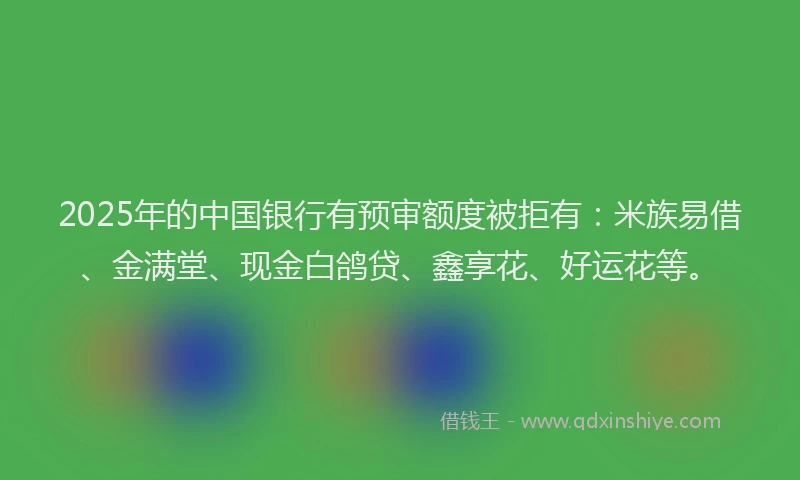 2025年的中国银行有预审额度被拒有：米族易借、金满堂、现金白鸽贷、鑫享花、好运花等。