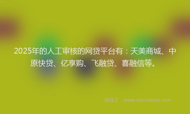 2025年的人工审核的网贷平台有：天美商城、中原快贷、亿享购、飞融贷、喜融信等。