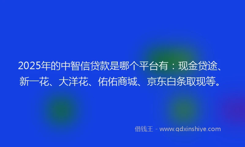 2025年的中智信贷款是哪个平台有：现金贷途、新一花、大洋花、佑佑商城、京东白条取现等。