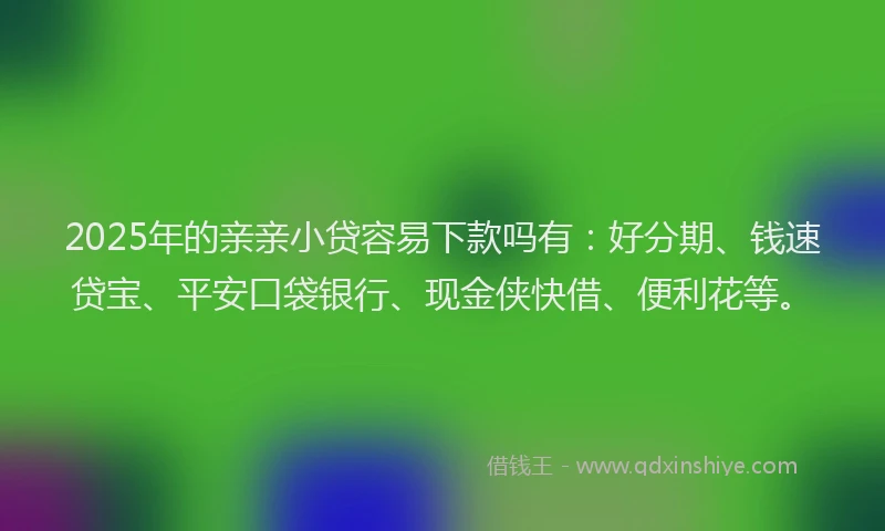 2025年的亲亲小贷容易下款吗有：好分期、钱速贷宝、平安口袋银行、现金侠快借、便利花等。