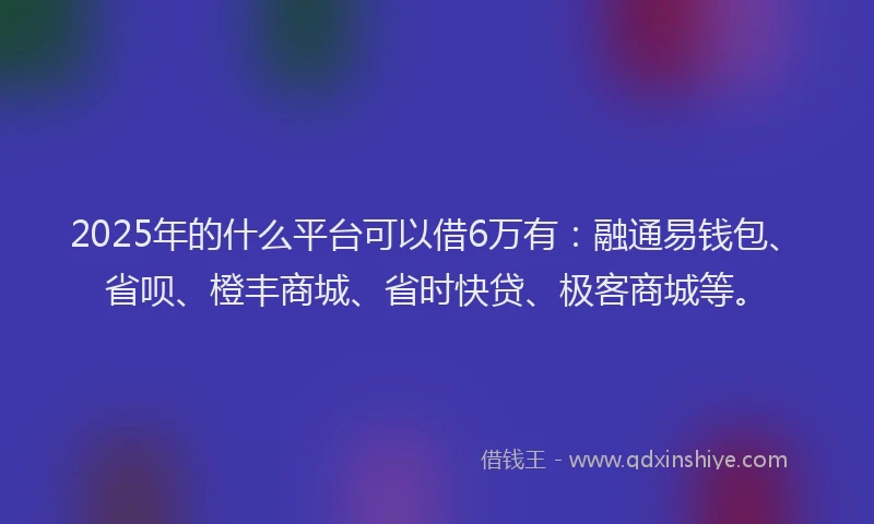2025年的什么平台可以借6万有：融通易钱包、省呗、橙丰商城、省时快贷、极客商城等。