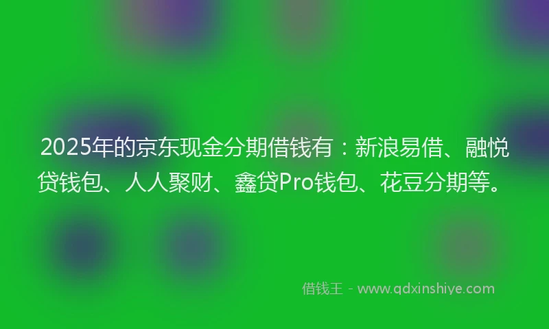 2025年的京东现金分期借钱有：新浪易借、融悦贷钱包、人人聚财、鑫贷Pro钱包、花豆分期等。