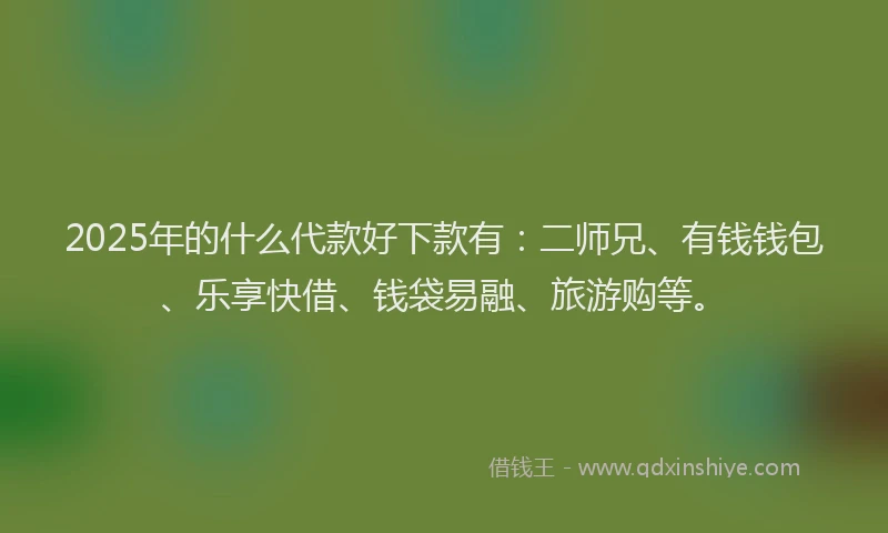 2025年的什么代款好下款有：二师兄、有钱钱包、乐享快借、钱袋易融、旅游购等。