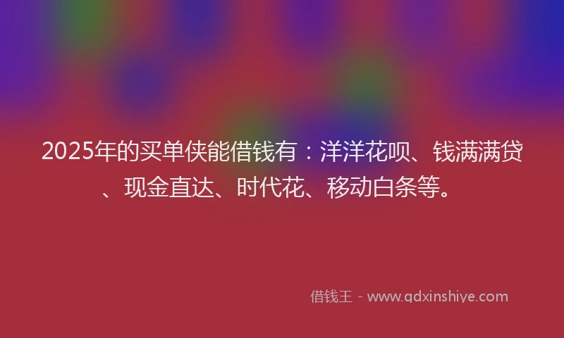 2025年的买单侠能借钱有：洋洋花呗、钱满满贷、现金直达、时代花、移动白条等。
