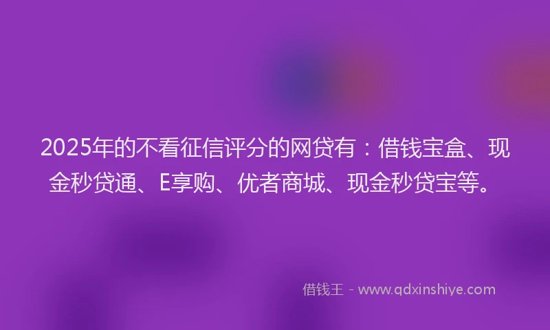 2025年的不看征信评分的网贷有：借钱宝盒、现金秒贷通、E享购、优者商城、现金秒贷宝等。