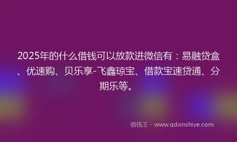 2025年的什么借钱可以放款进微信有：易融贷盒、优速购、贝乐享-飞鑫琼宝、借款宝速贷通、分期乐等。