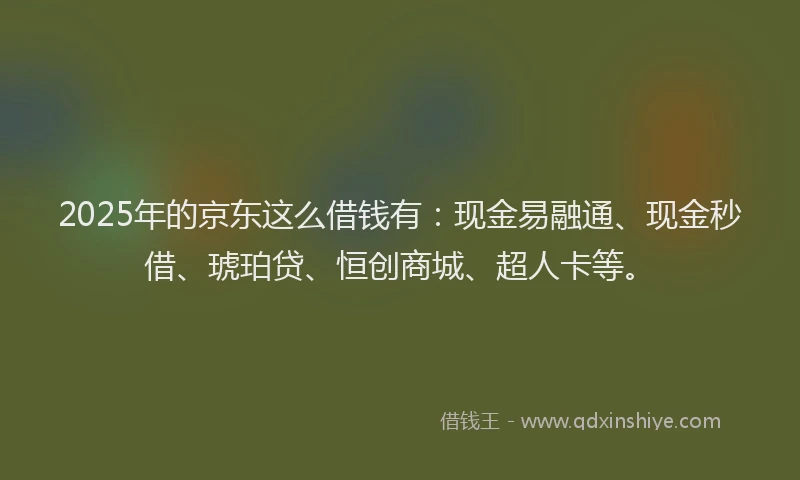 2025年的京东这么借钱有：现金易融通、现金秒借、琥珀贷、恒创商城、超人卡等。