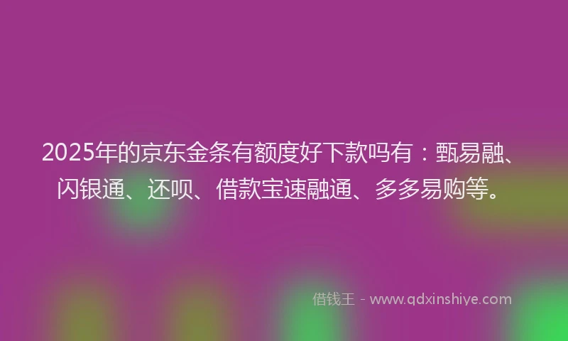 2025年的京东金条有额度好下款吗有：甄易融、闪银通、还呗、借款宝速融通、多多易购等。