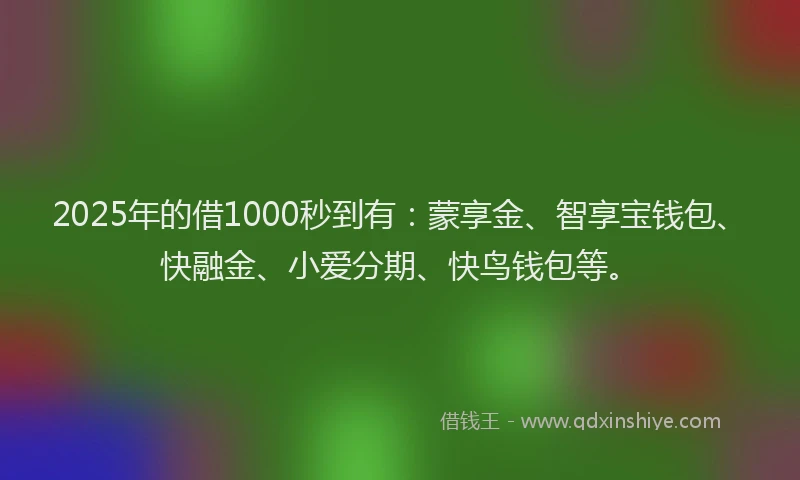 2025年的借1000秒到有：蒙享金、智享宝钱包、快融金、小爱分期、快鸟钱包等。