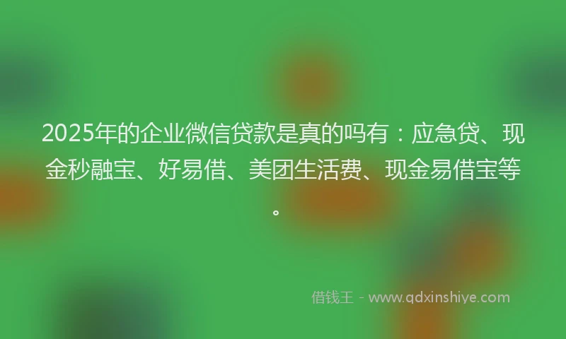 2025年的企业微信贷款是真的吗有：应急贷、现金秒融宝、好易借、美团生活费、现金易借宝等。
