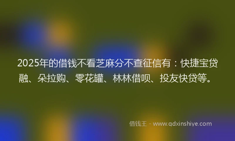 2025年的借钱不看芝麻分不查征信有：快捷宝贷融、朵拉购、零花罐、林林借呗、投友快贷等。