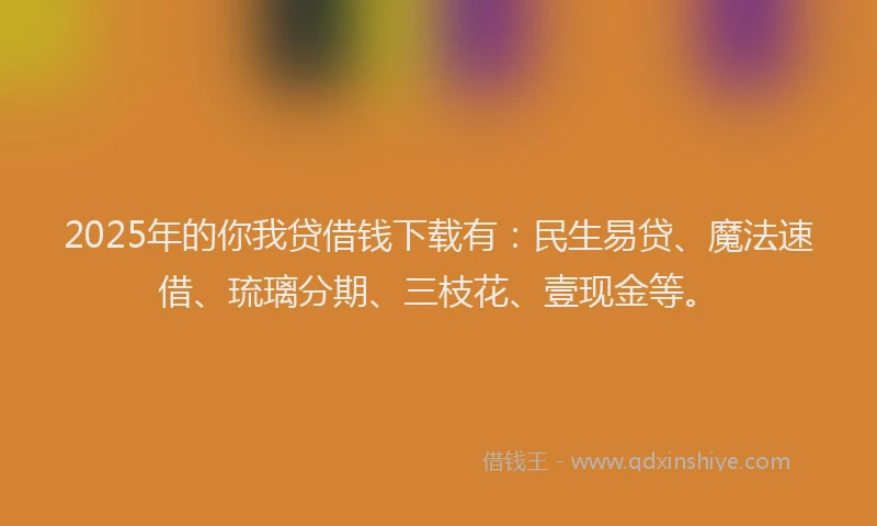 2025年的你我贷借钱下载有：民生易贷、魔法速借、琉璃分期、三枝花、壹现金等。