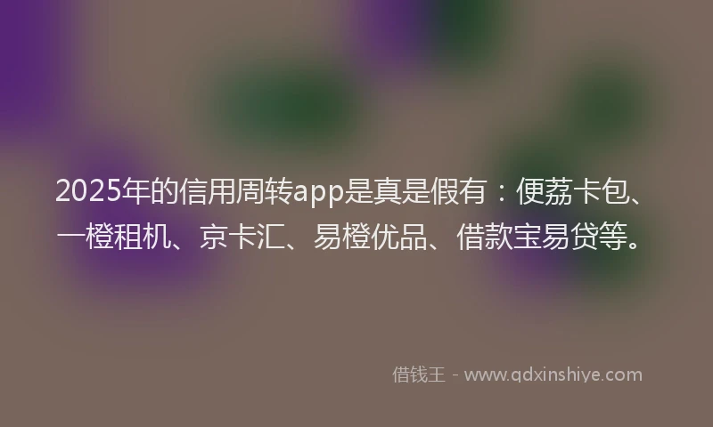 2025年的信用周转app是真是假有：便荔卡包、一橙租机、京卡汇、易橙优品、借款宝易贷等。