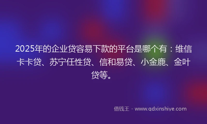2025年的企业贷容易下款的平台是哪个有：维信卡卡贷、苏宁任性贷、信和易贷、小金鹿、金叶贷等。