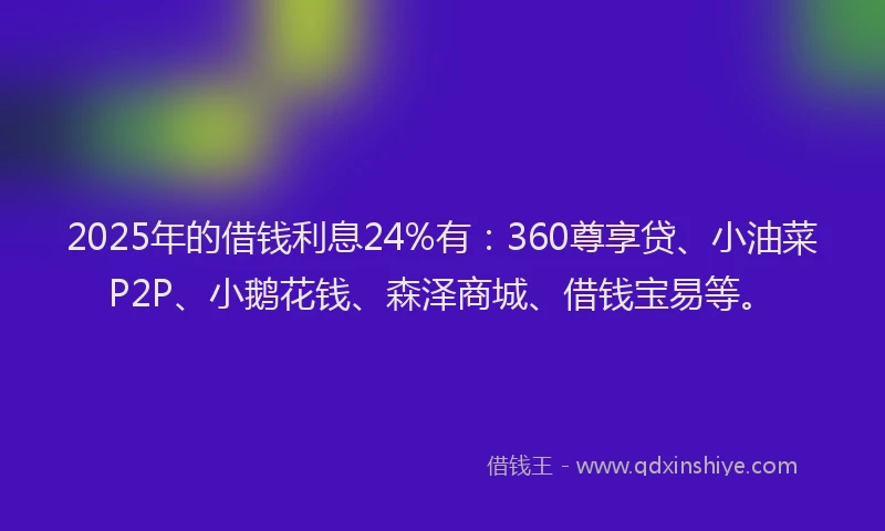 2025年的借钱利息24%有：360尊享贷、小油菜P2P、小鹅花钱、森泽商城、借钱宝易等。