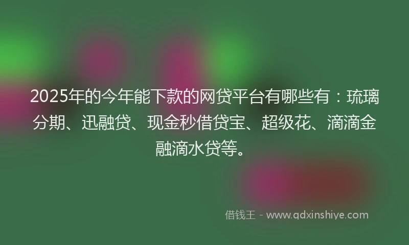 2025年的今年能下款的网贷平台有哪些有：琉璃分期、迅融贷、现金秒借贷宝、超级花、滴滴金融滴水贷等。