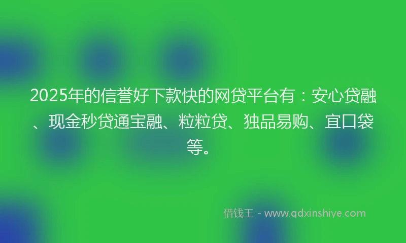 2025年的信誉好下款快的网贷平台有：安心贷融、现金秒贷通宝融、粒粒贷、独品易购、宜口袋等。