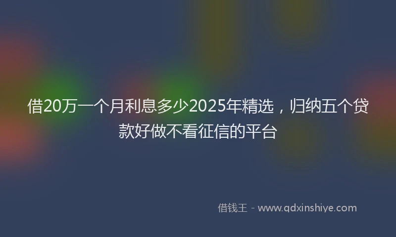 借20万一个月利息多少2025年精选，归纳五个贷款好做不看征信的平台