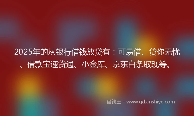 2025年的从银行借钱放贷有：可易借、贷你无忧、借款宝速贷通、小金库、京东白条取现等。