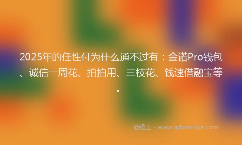 2025年的任性付为什么通不过有：金诺Pro钱包、诚信一周花、拍拍用、三枝花、钱速借融宝等。