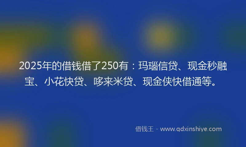2025年的借钱借了250有：玛瑙信贷、现金秒融宝、小花快贷、哆来米贷、现金侠快借通等。