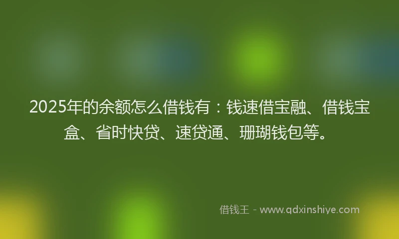 2025年的余额怎么借钱有：钱速借宝融、借钱宝盒、省时快贷、速贷通、珊瑚钱包等。