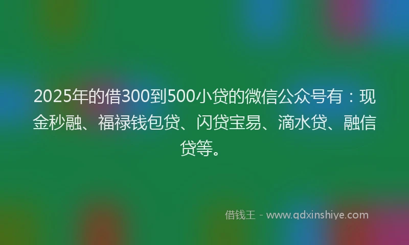 2025年的借300到500小贷的微信公众号有：现金秒融、福禄钱包贷、闪贷宝易、滴水贷、融信贷等。
