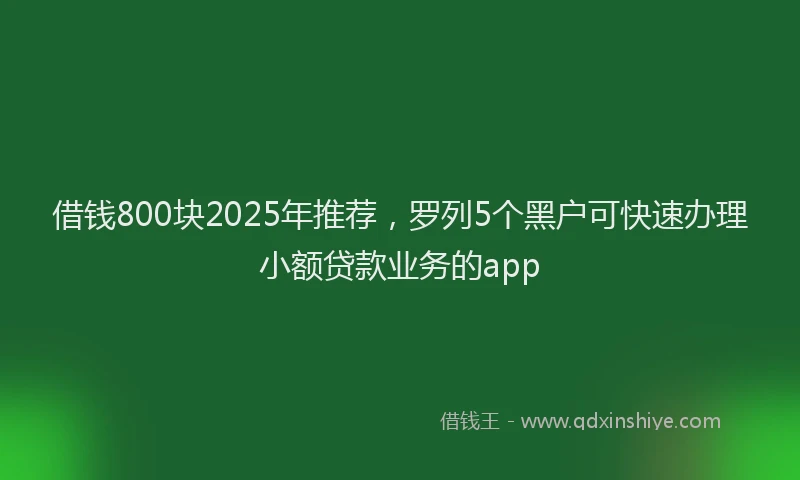 借钱800块2025年推荐，罗列5个黑户可快速办理小额贷款业务的app