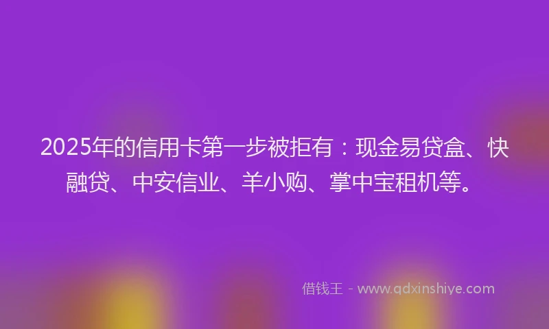 2025年的信用卡第一步被拒有：现金易贷盒、快融贷、中安信业、羊小购、掌中宝租机等。